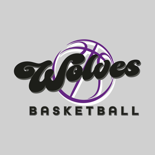 Central Wolves - Basketball - Retro Wolves Text with Abstract Basketball Outline