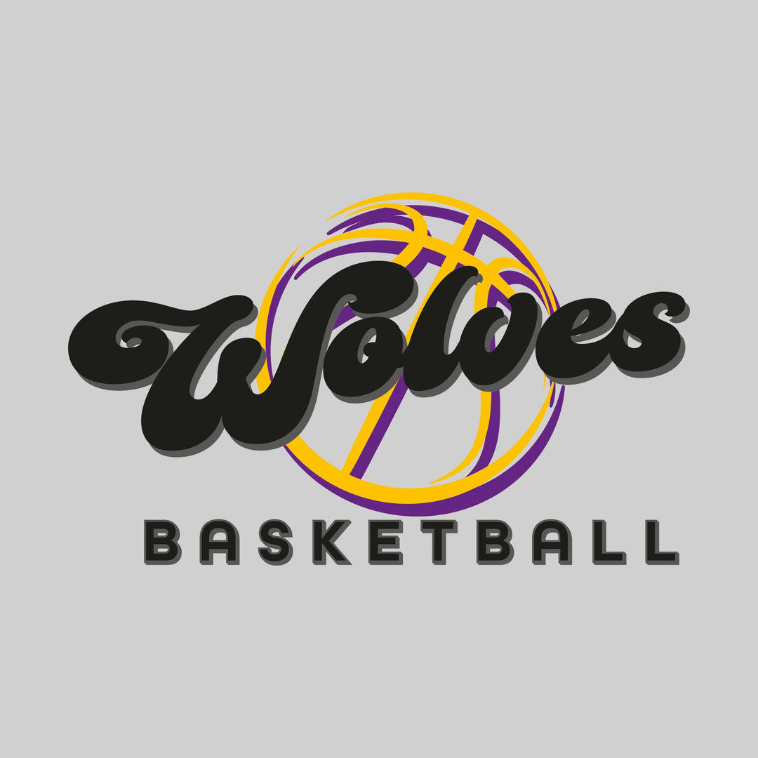 Central Wolves - Basketball - Retro Wolves Text with Abstract Basketball Outline