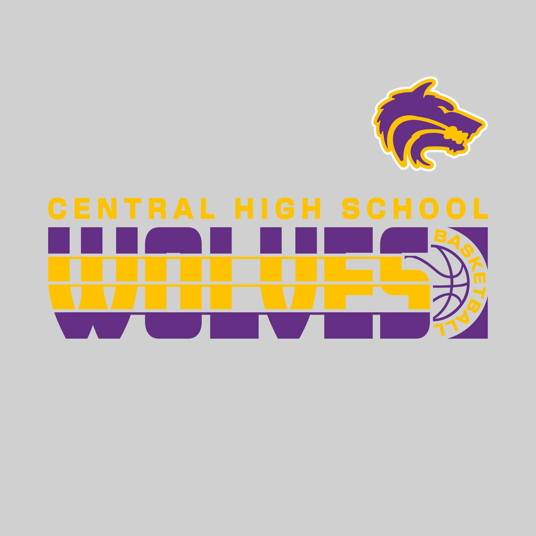 Central Wolves - Basketball - Striped Mascot Name with Basketball Grooves