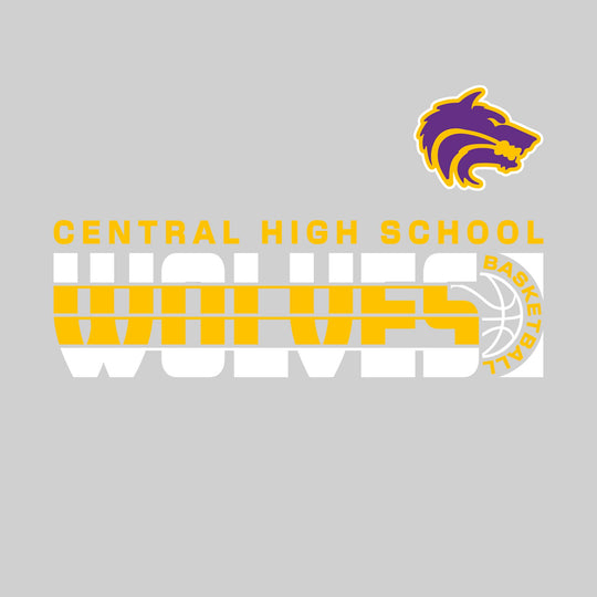 Central Wolves - Basketball - Striped Mascot Name with Basketball Grooves