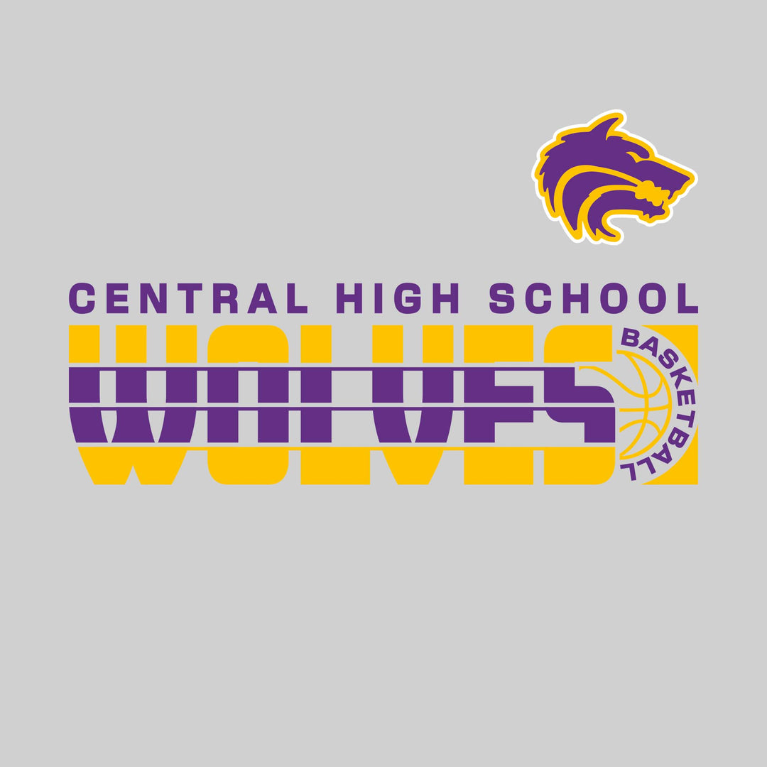 Central Wolves - Basketball - Striped Mascot Name with Basketball Grooves