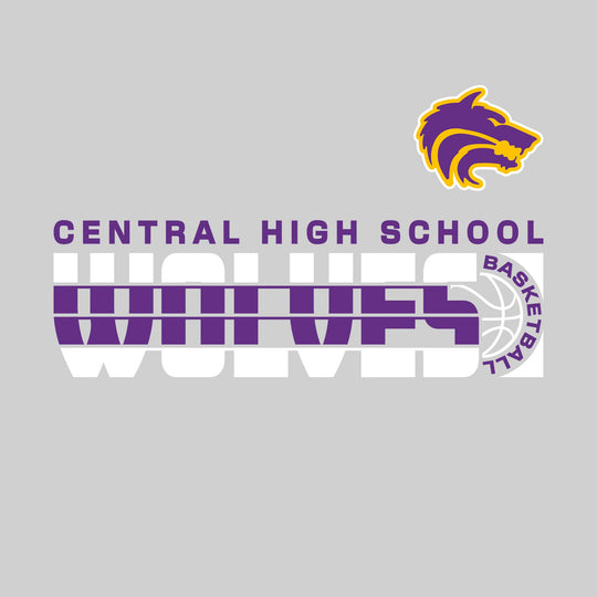 Central Wolves - Basketball - Striped Mascot Name with Basketball Grooves