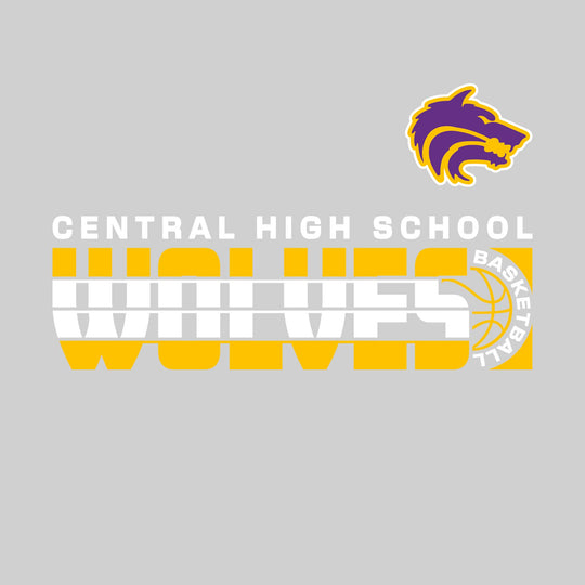 Central Wolves - Basketball - Striped Mascot Name with Basketball Grooves