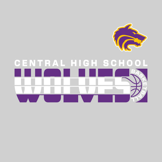 Central Wolves - Basketball - Striped Mascot Name with Basketball Grooves