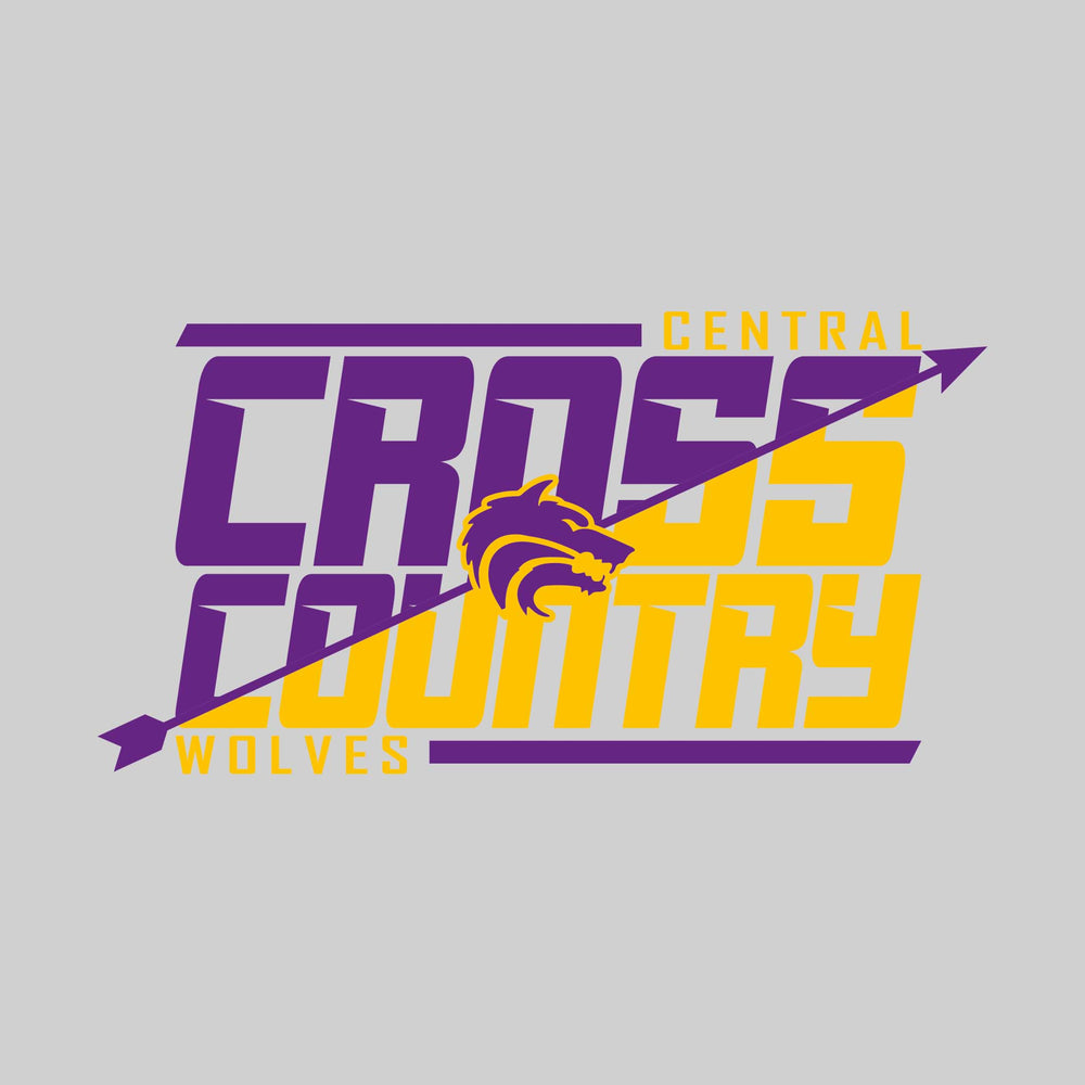 Central Wolves - Cross Country - Split-Color School Name with Arrow & Mascot