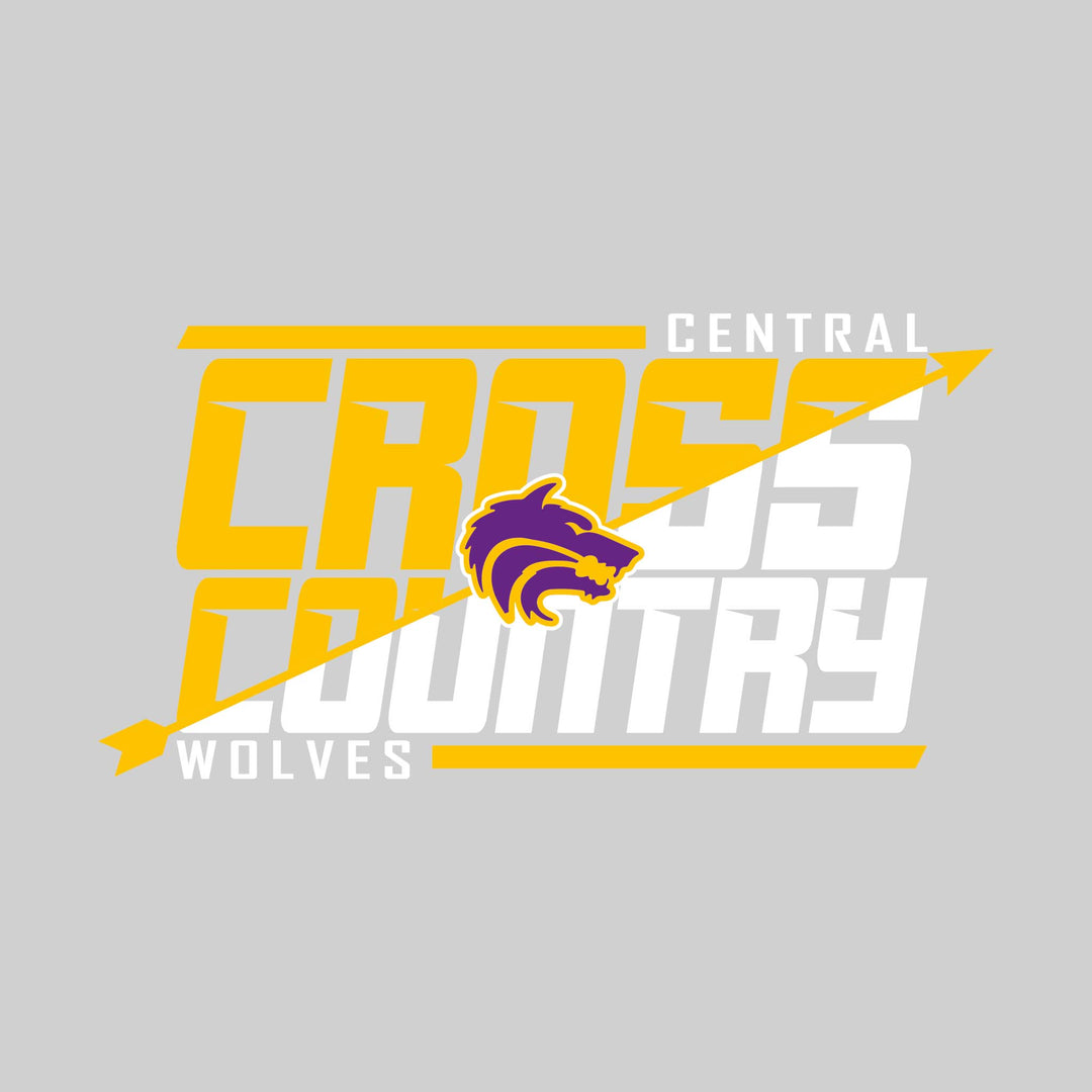 Central Wolves - Cross Country - Split-Color School Name with Arrow & Mascot