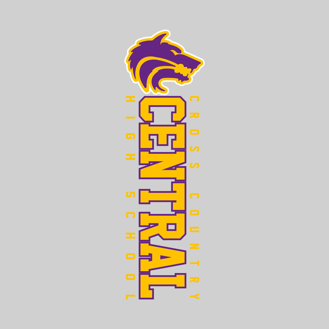 Central Wolves - Cross Country - Vertical School Name with Upper Mascot