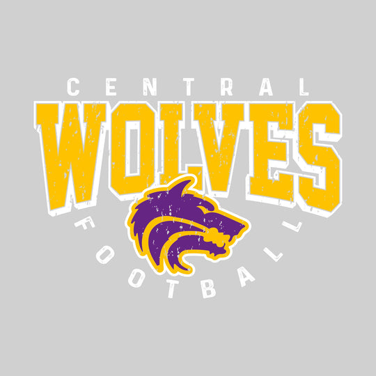 Central Wolves - Football - Distressed Text with Mascot and Arched Football