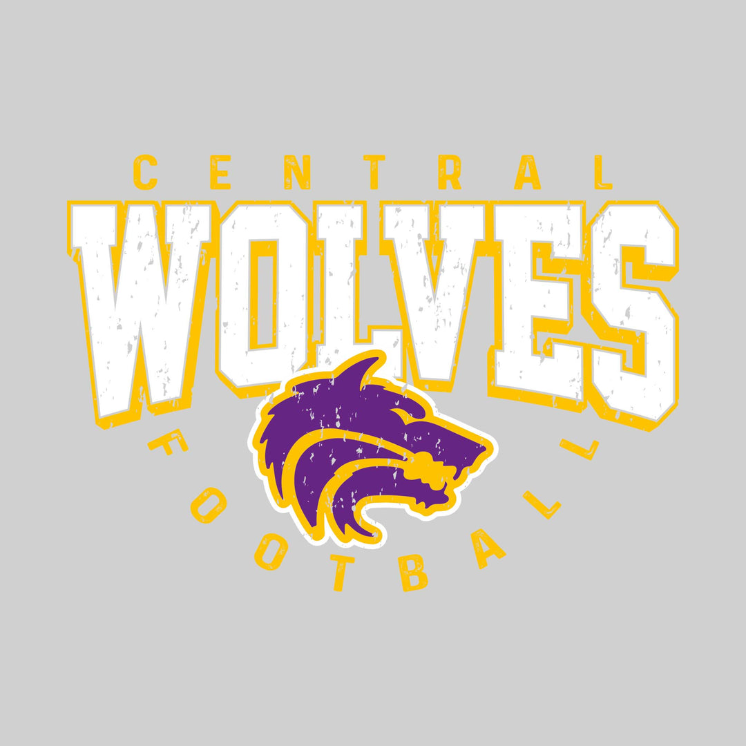 Central Wolves - Football - Distressed Text with Mascot and Arched Football