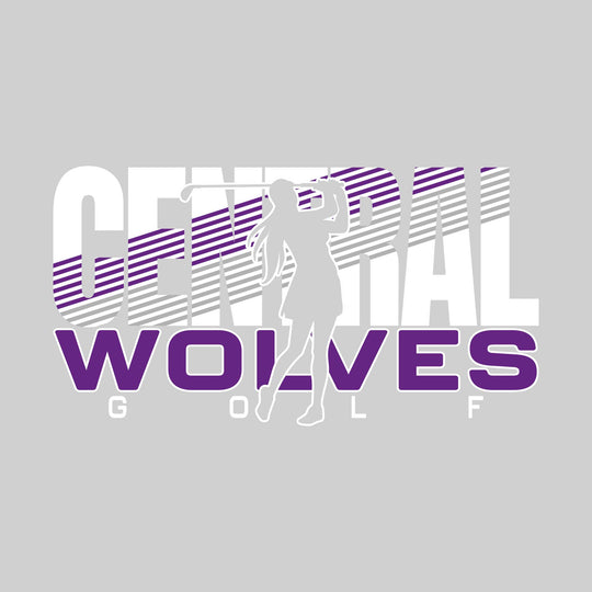 Central Wolves - Golf - Female Golfer Silhouette with Color Stripes