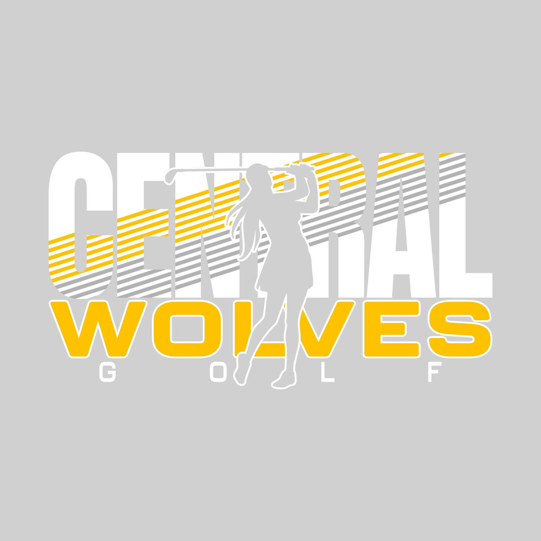 Central Wolves - Golf - Female Golfer Silhouette with Color Stripes