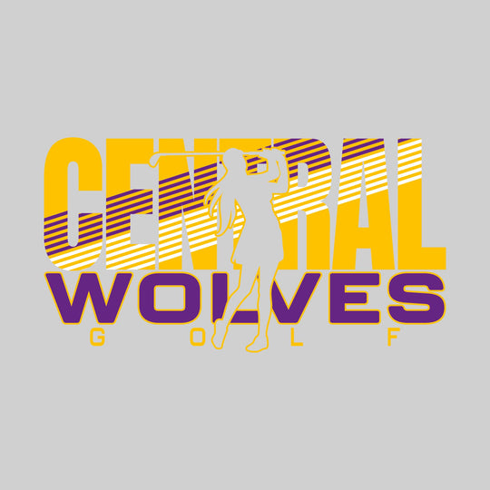 Central Wolves - Golf - Female Golfer Silhouette with Color Stripes