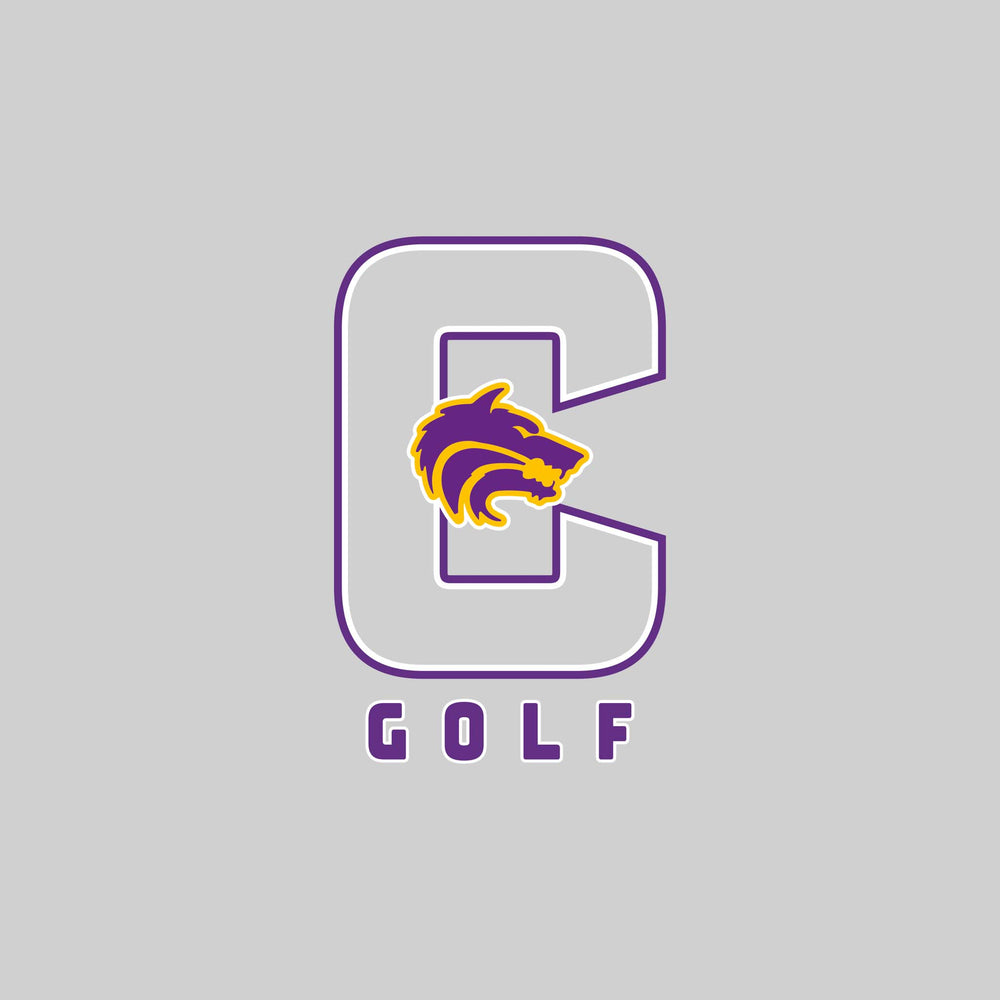 Central Wolves - Golf - Outlined Letters Over Golf with Mascot