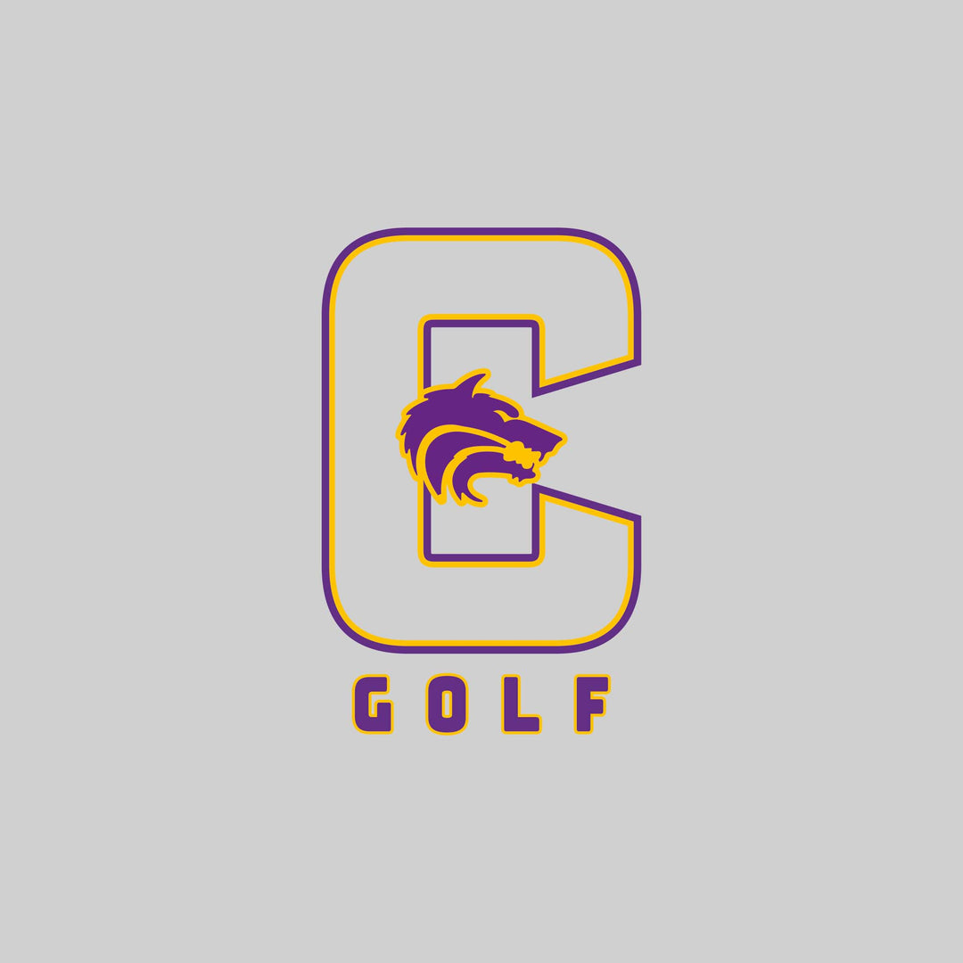 Central Wolves - Golf - Outlined Letters Over Golf with Mascot