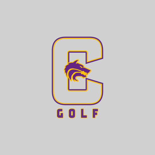 Central Wolves - Golf - Outlined Letters Over Golf with Mascot