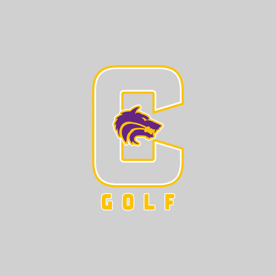 Central Wolves - Golf - Outlined Letters Over Golf with Mascot
