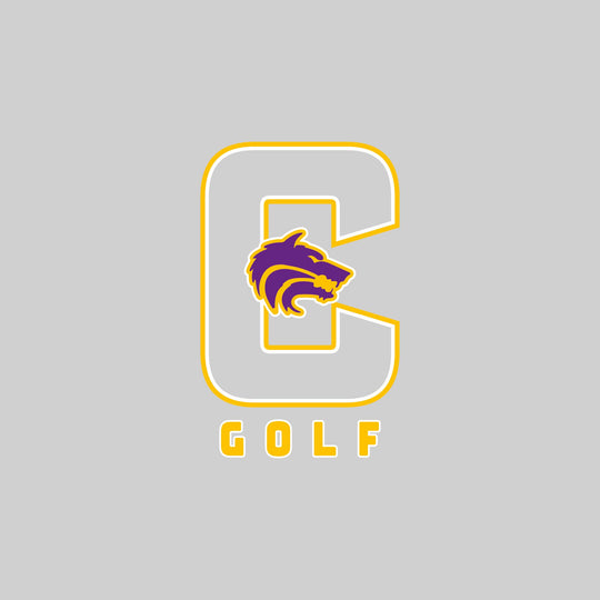 Central Wolves - Golf - Outlined Letters Over Golf with Mascot