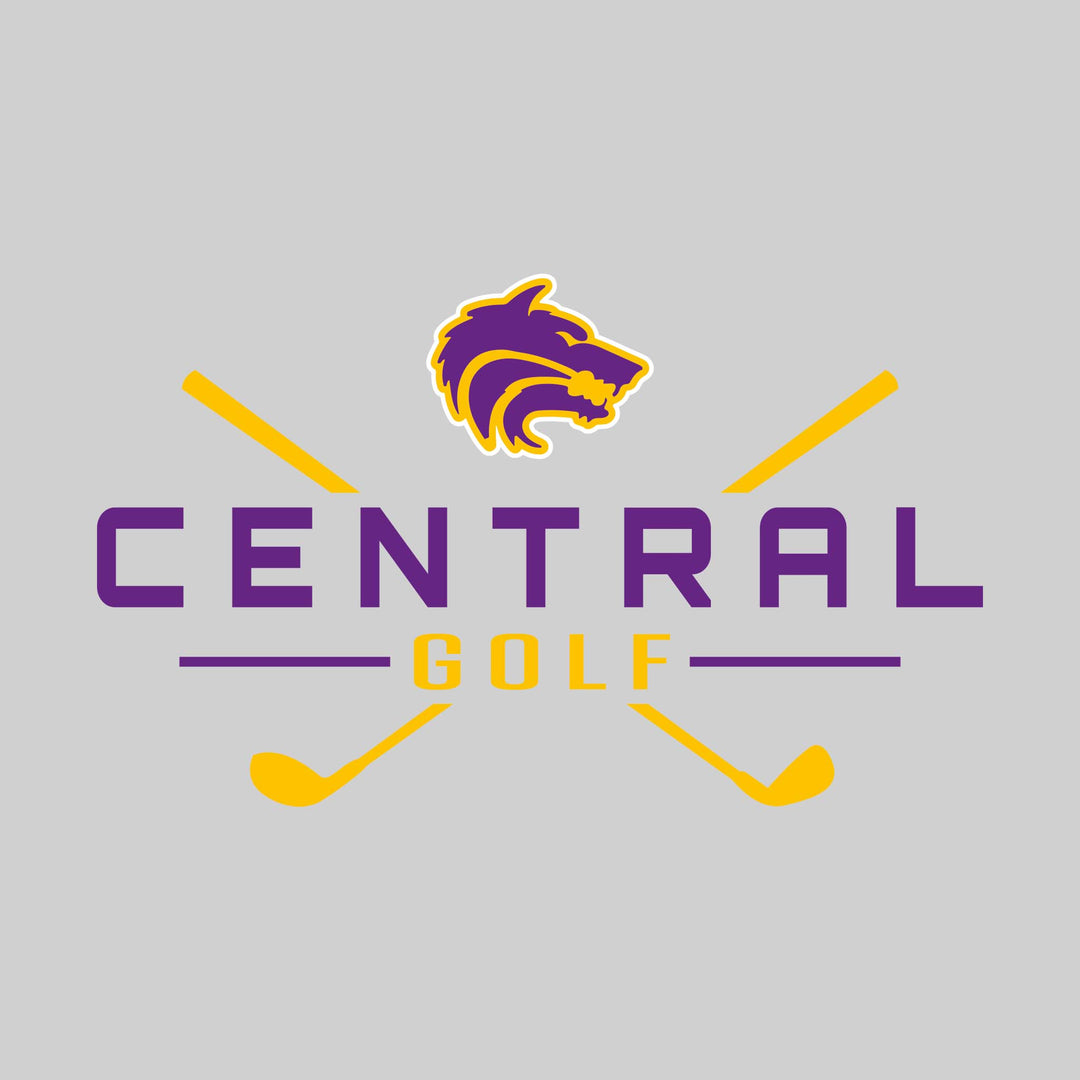 Central Wolves - Golf - School Name with Crossed Clubs