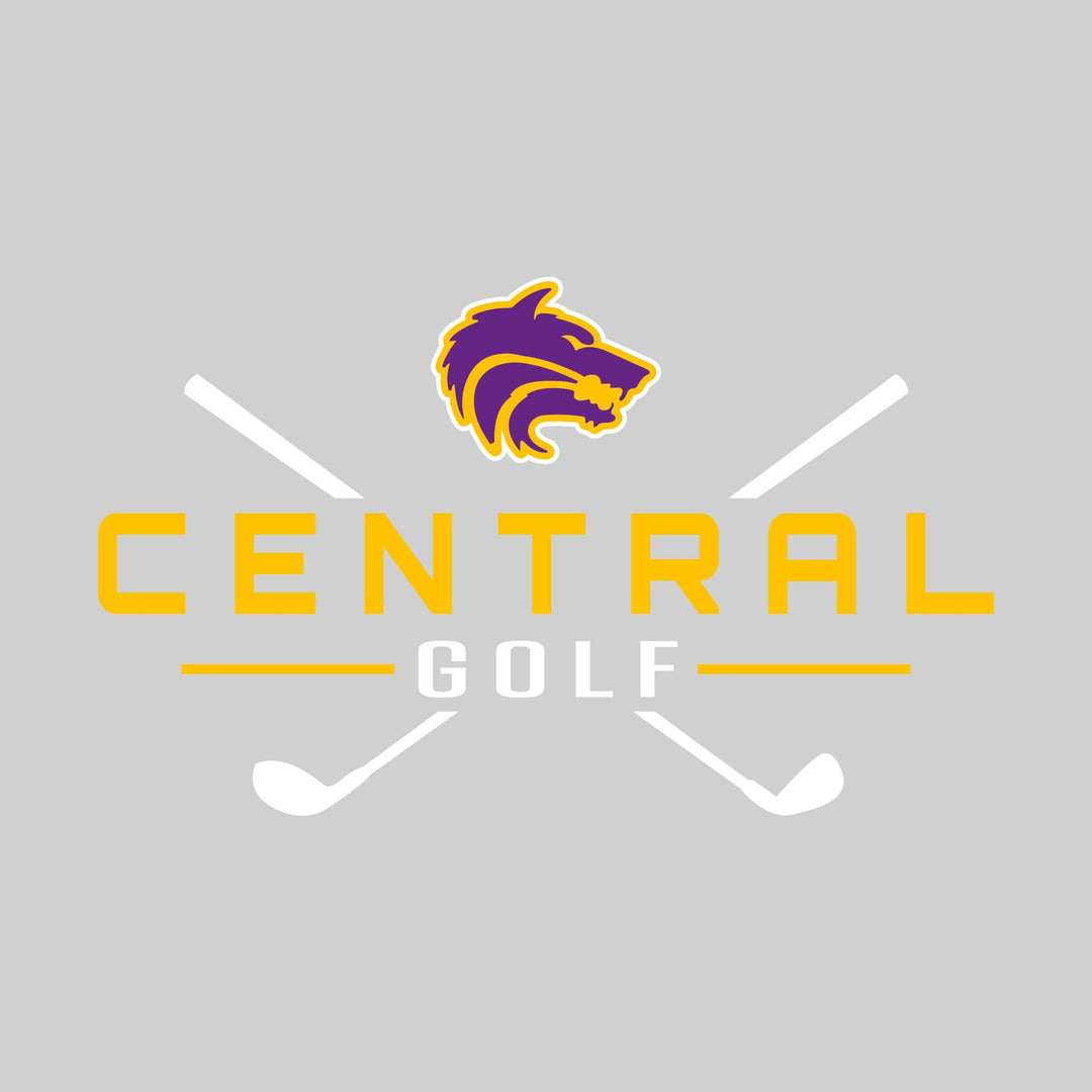 Central Wolves - Golf - School Name with Crossed Clubs
