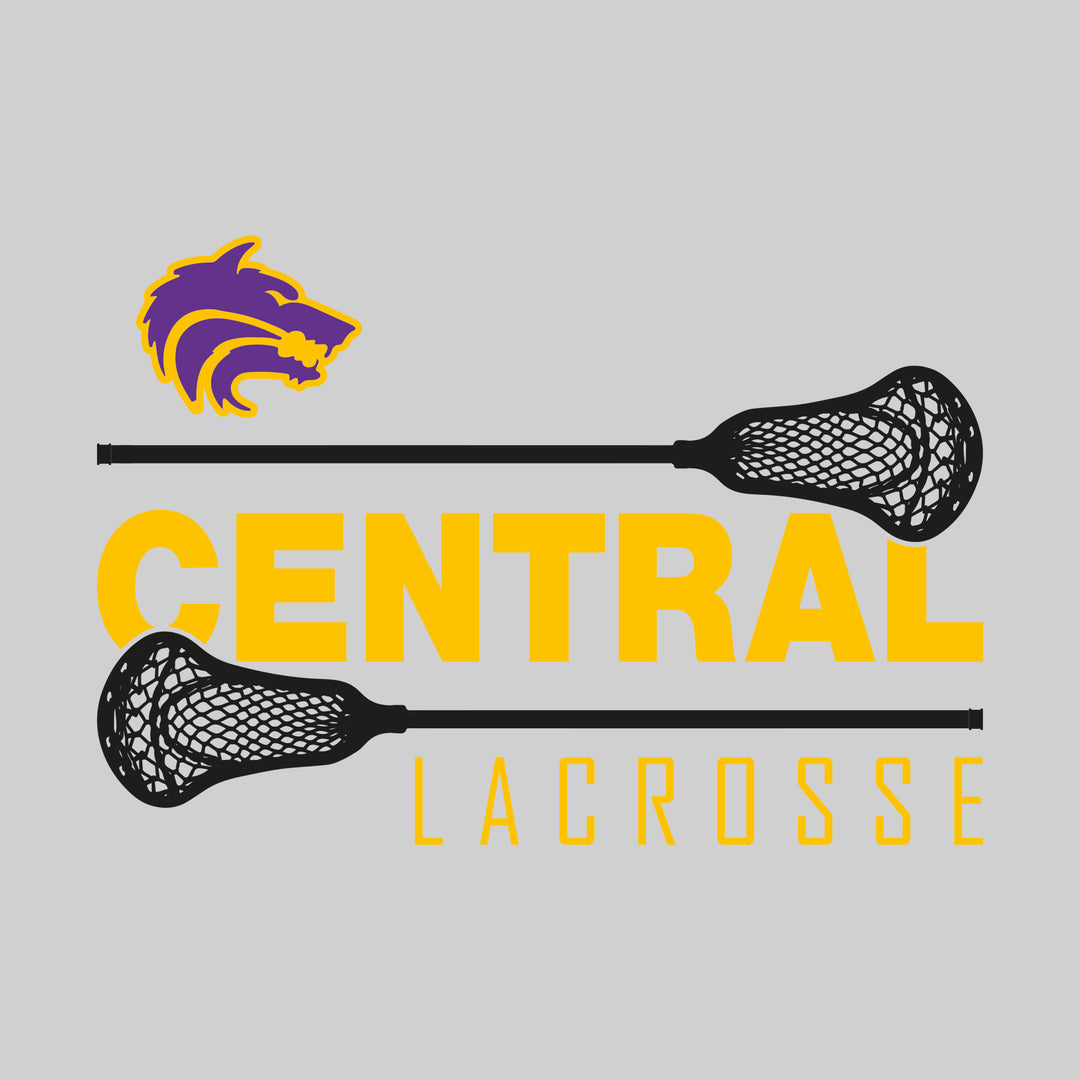 Central Wolves - Lacrosse - School Name Bracketed by Lacrosse Sticks with Mascot