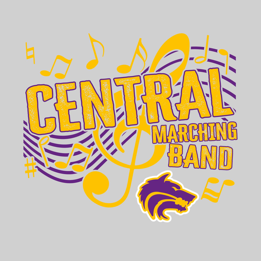 Central Wolves - Marching Band - School Name with Treble Clef &amp; Music Notes