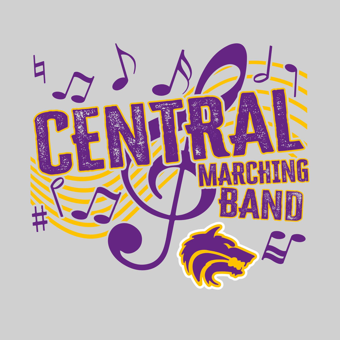 Central Wolves - Marching Band - School Name with Treble Clef &amp; Music Notes