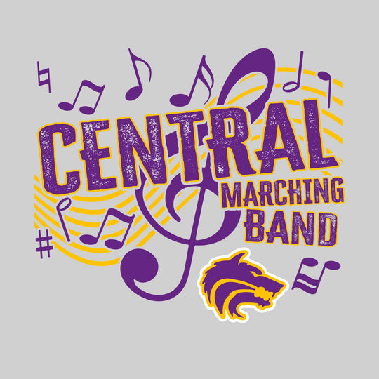 Central Wolves - Marching Band - School Name with Treble Clef &amp; Music Notes