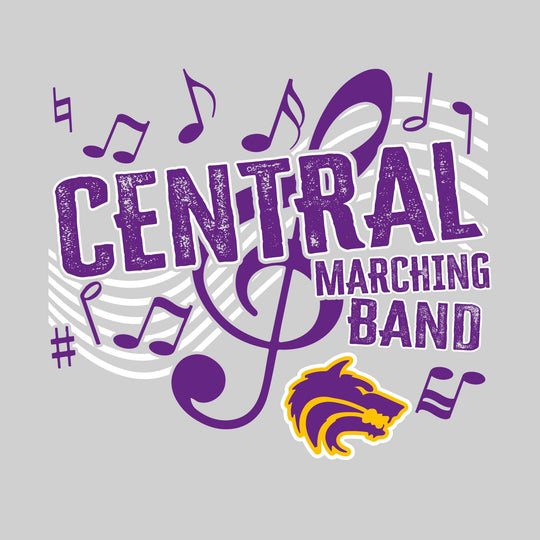 Central Wolves - Marching Band - School Name with Treble Clef &amp; Music Notes