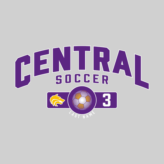 Central Wolves - Soccer - Arched School Name Over Mascot Name & Number