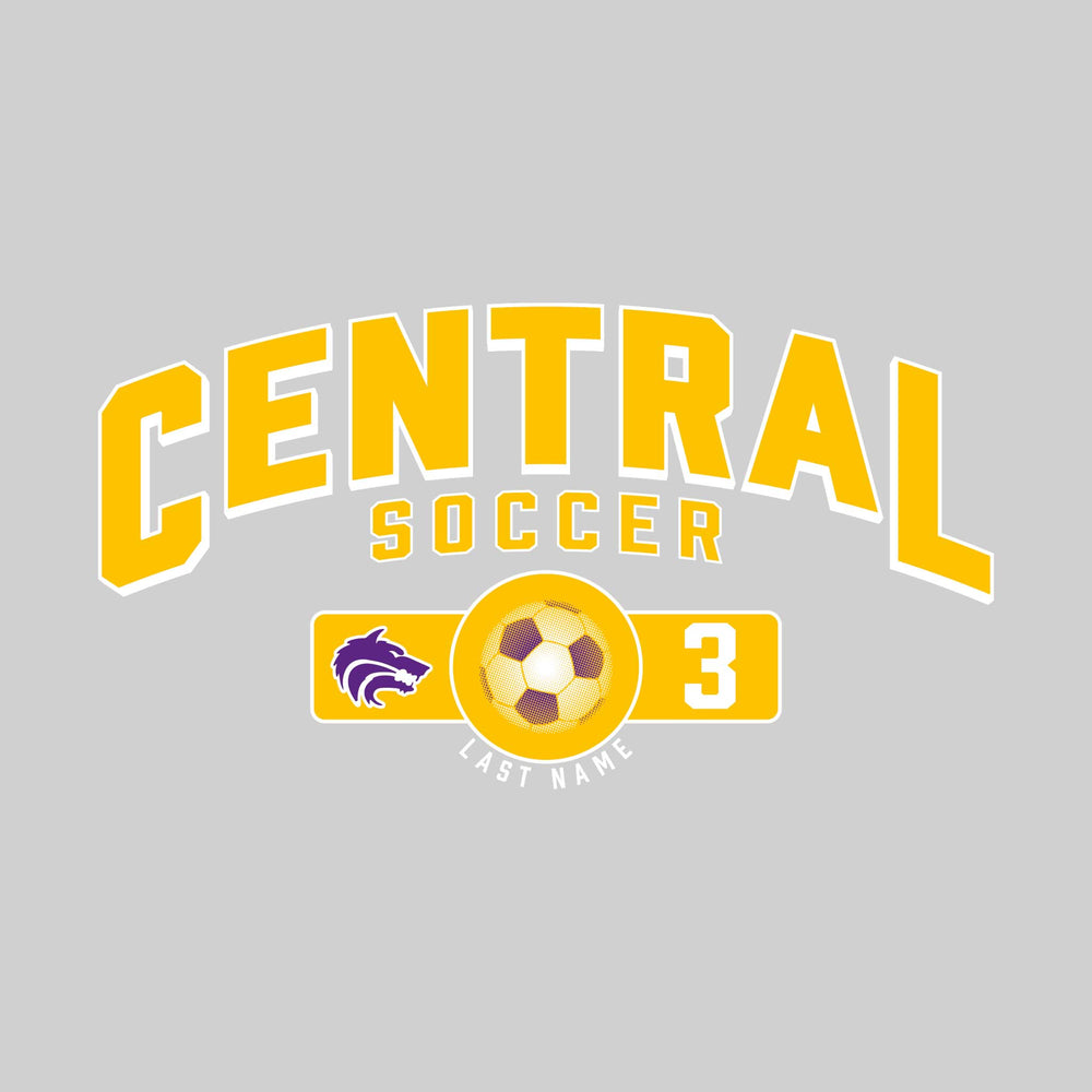 Central Wolves - Soccer - Arched School Name Over Mascot Name & Number