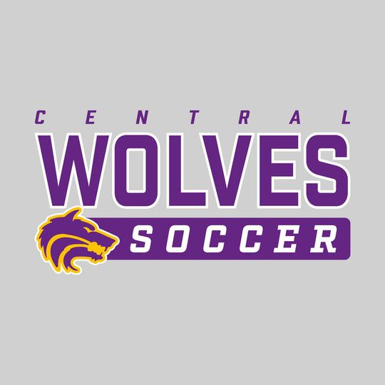 Central Wolves - Soccer - Outlined Mascot Name with Mascot &amp; Soccer