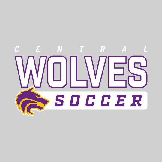 Central Wolves - Soccer - Outlined Mascot Name with Mascot &amp; Soccer