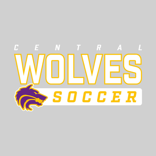 Central Wolves - Soccer - Outlined Mascot Name with Mascot &amp; Soccer