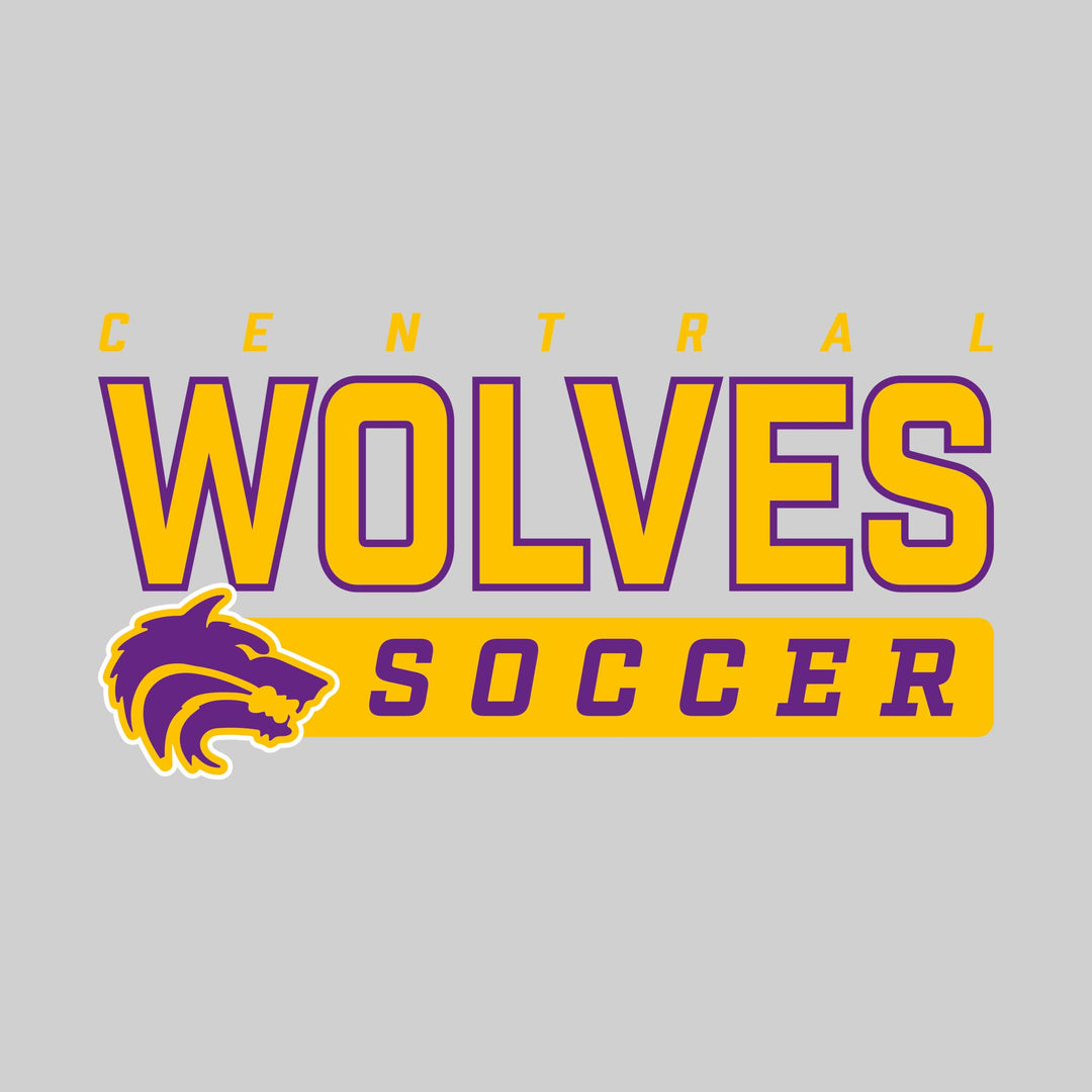 Central Wolves - Soccer - Outlined Mascot Name with Mascot &amp; Soccer