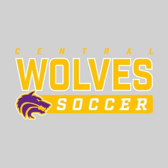 Central Wolves - Soccer - Outlined Mascot Name with Mascot &amp; Soccer