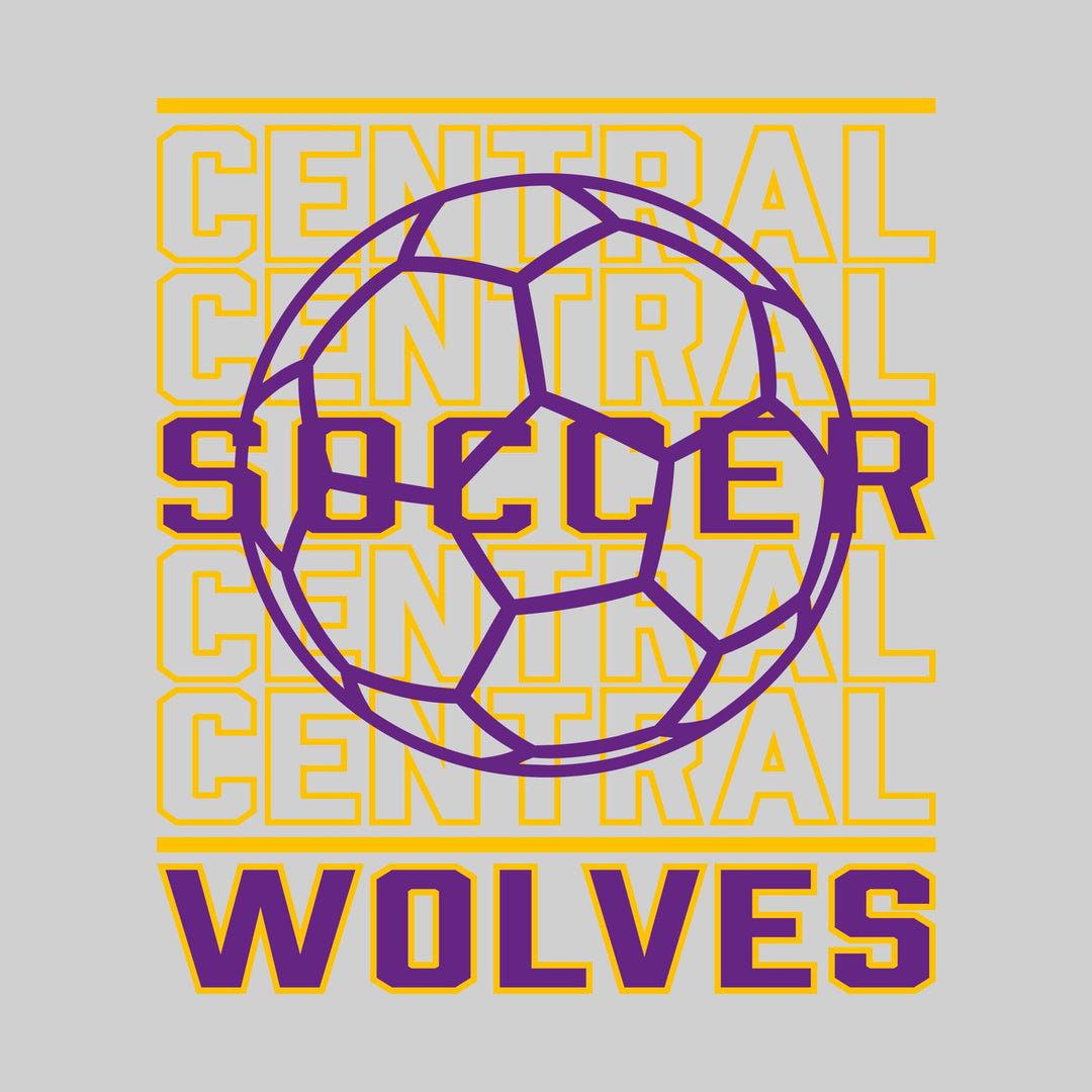Central Wolves - Soccer - Repeated School Name with Soccer Ball Outline