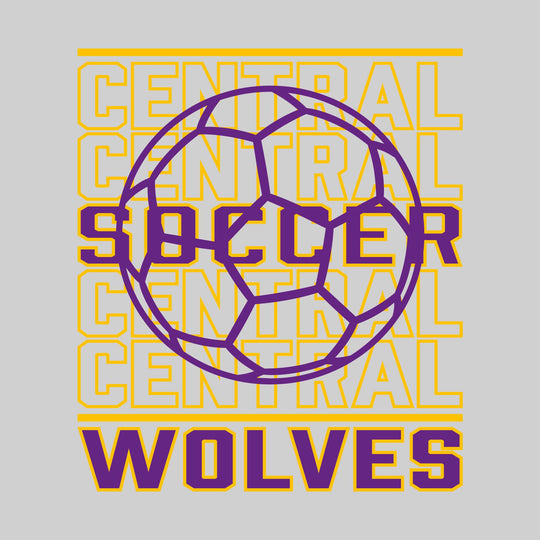 Central Wolves - Soccer - Repeated School Name with Soccer Ball Outline