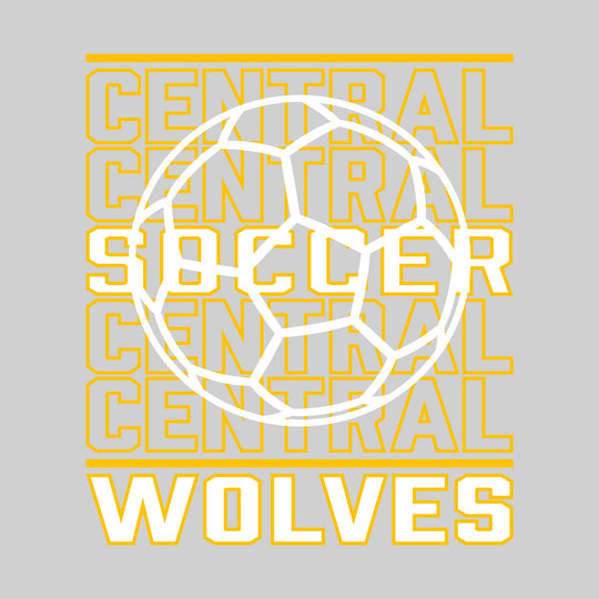 Central Wolves - Soccer - Repeated School Name with Soccer Ball Outline