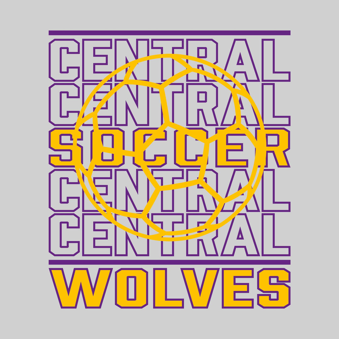 Central Wolves - Soccer - Repeated School Name with Soccer Ball Outline