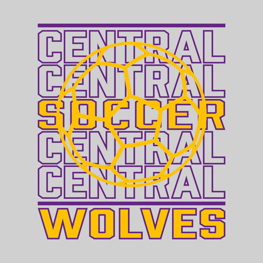 Central Wolves - Soccer - Repeated School Name with Soccer Ball Outline
