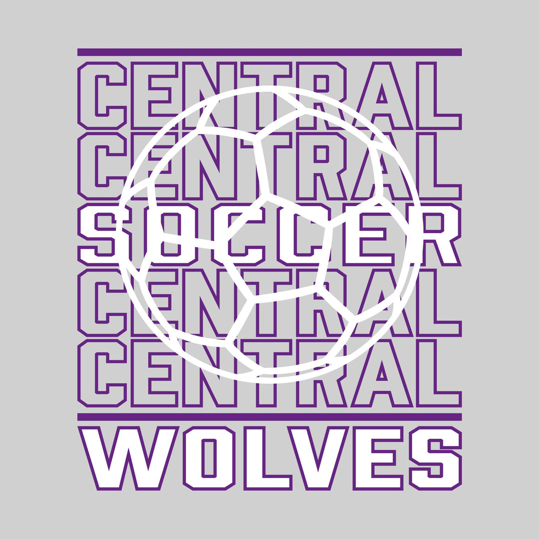 Central Wolves - Soccer - Repeated School Name with Soccer Ball Outline
