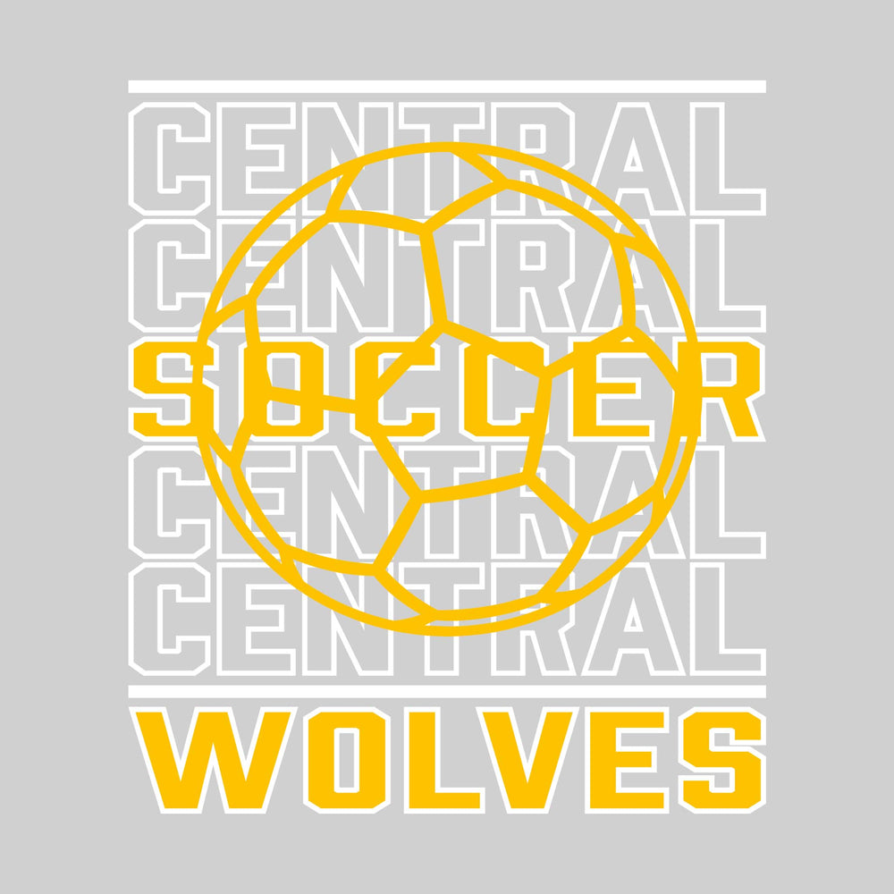 Central Wolves - Soccer - Repeated School Name with Soccer Ball Outline