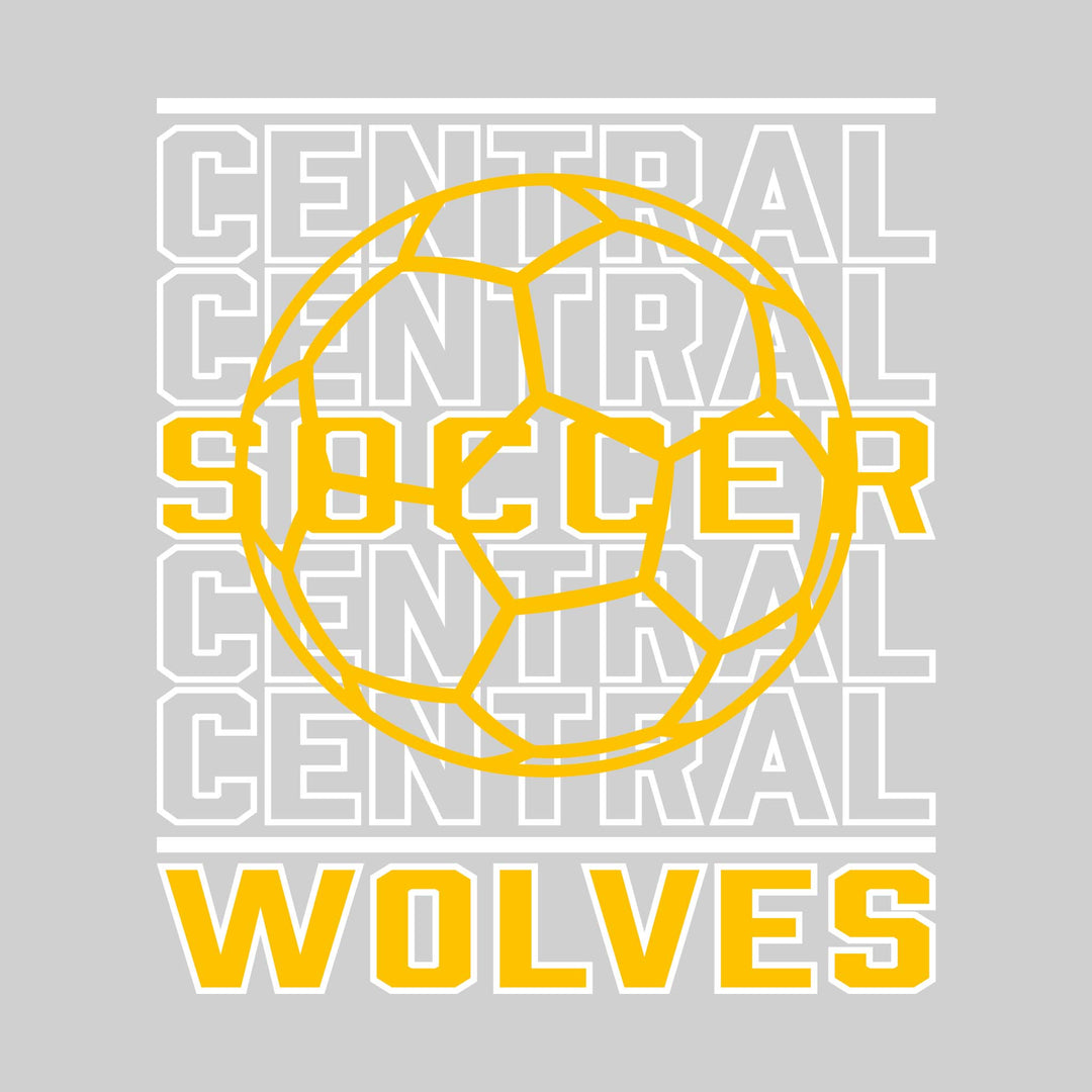 Central Wolves - Soccer - Repeated School Name with Soccer Ball Outline