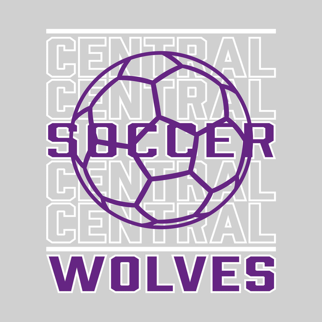Central Wolves - Soccer - Repeated School Name with Soccer Ball Outline