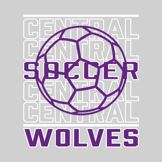 Central Wolves - Soccer - Repeated School Name with Soccer Ball Outline