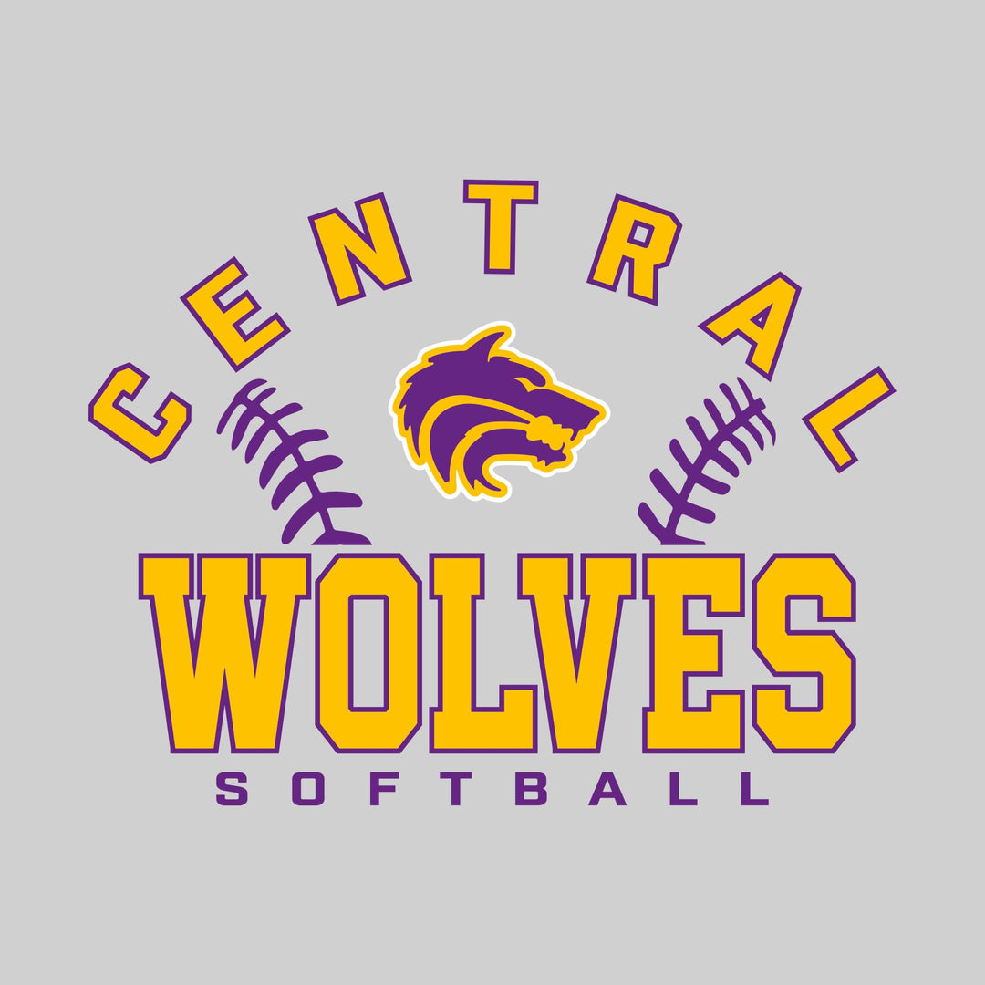 Central Wolves - Softball - Arched School Name with Softball Stitches &amp; Mascot