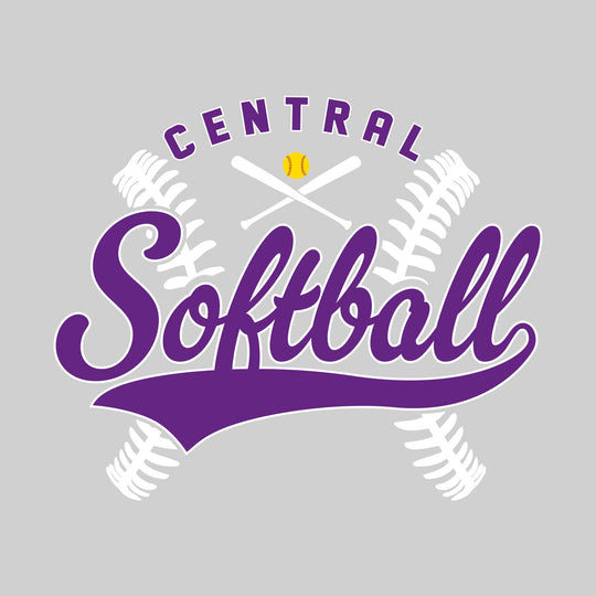 Central Wolves - Softball - Cursive Softball with Stitches &amp; Crossed Bats