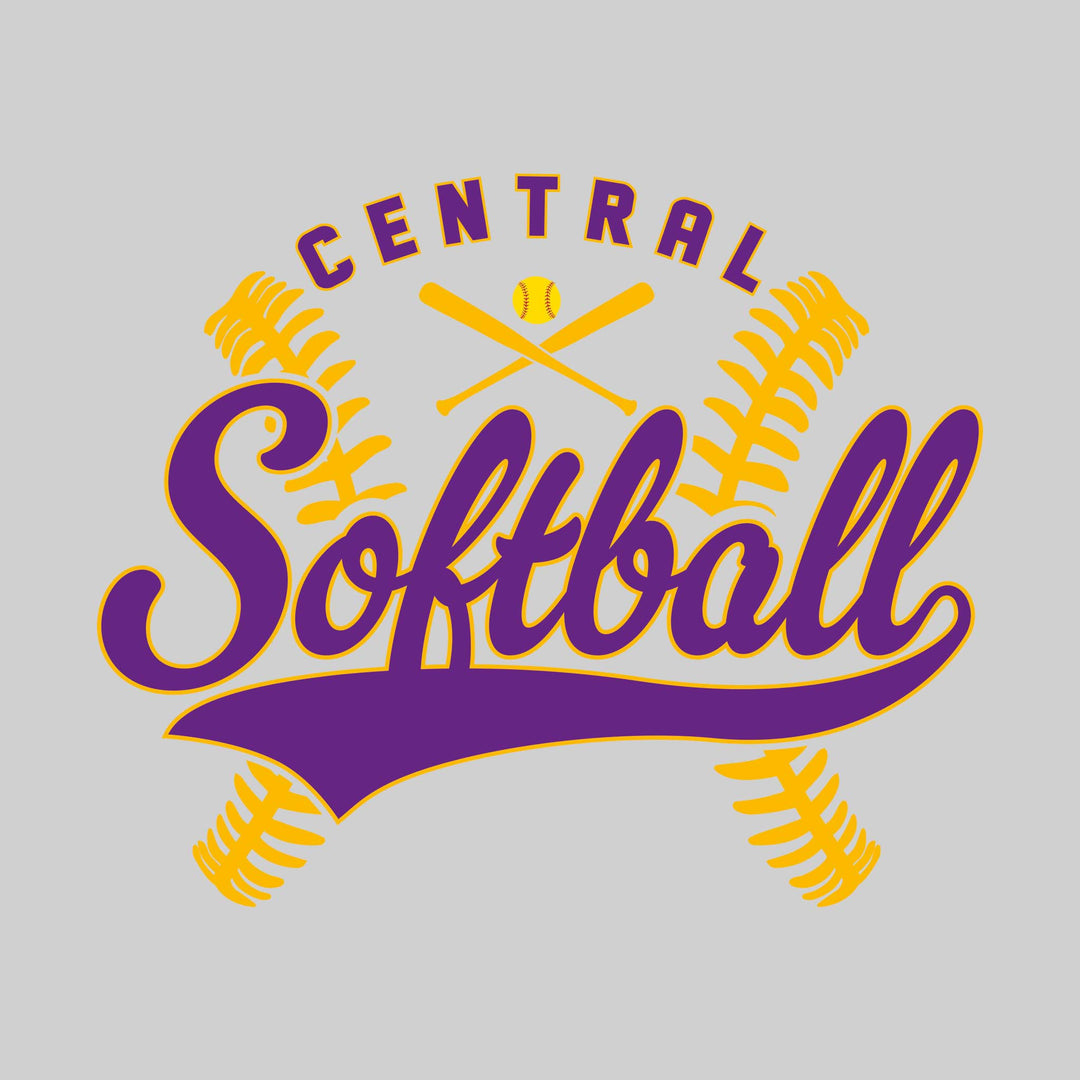 Central Wolves - Softball - Cursive Softball with Stitches &amp; Crossed Bats
