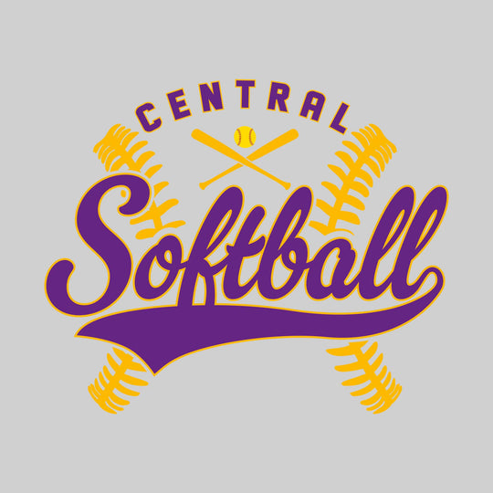 Central Wolves - Softball - Cursive Softball with Stitches &amp; Crossed Bats
