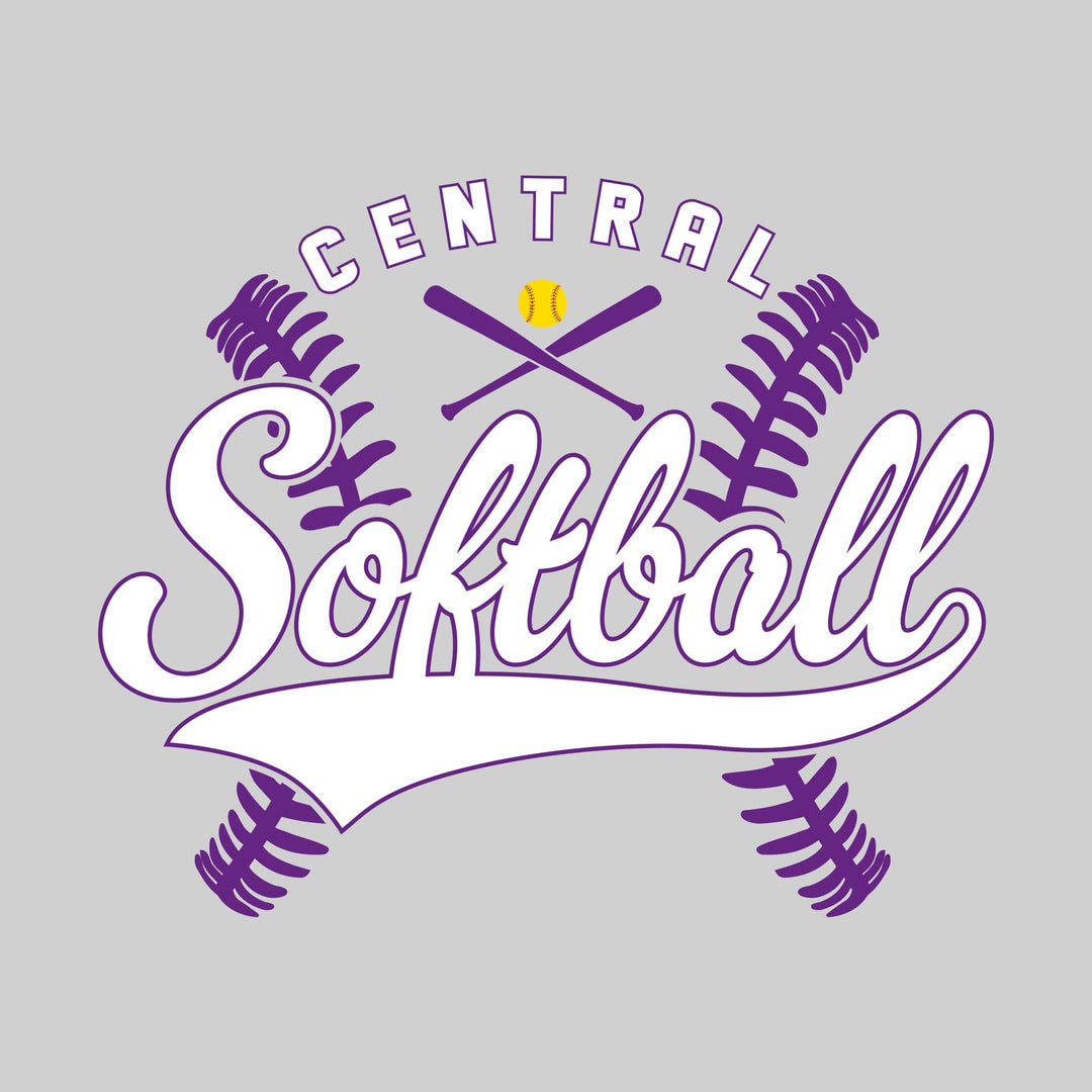 Central Wolves - Softball - Cursive Softball with Stitches &amp; Crossed Bats
